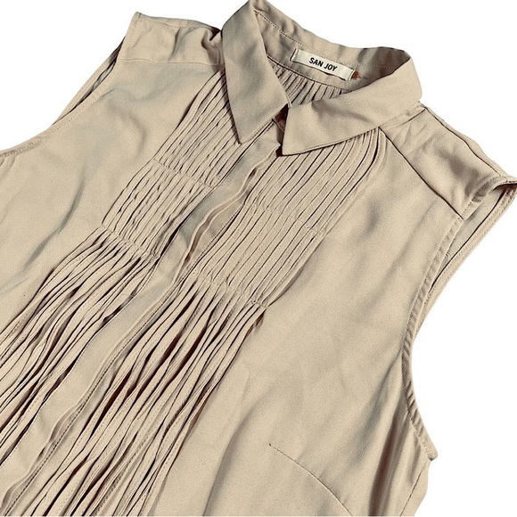 San Joy size small tan top with fringe on front & back, button down with collar - Picture 4 of 15